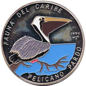 Foto Moneda 5 onzas de plata 50p. Cuba Fauna del caribe Pelicano 1994
