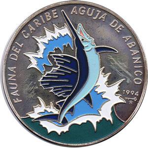 Foto Moneda 5 onzas de plata 50p. Cuba Fauna del caribe Pez aguja 94