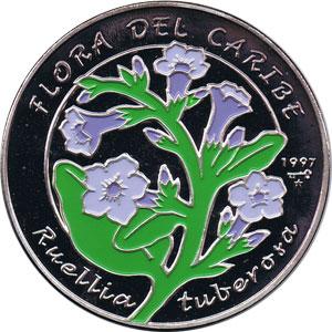Foto Moneda 5 onzas de plata 50p. Cuba Fauna del caribe Ruellia 1997