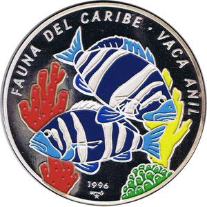 Foto Moneda 5 onzas de plata 50p. Cuba Fauna del caribe Vaca Añil 96