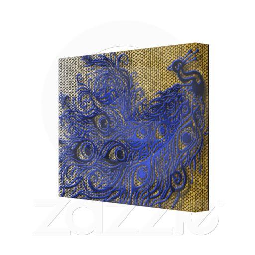 Foto Mosaico ~Gold/Silver azul del pavo real Impresion De Lienzo
