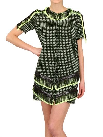 Foto msgm vestido en algodón tweed y flecos