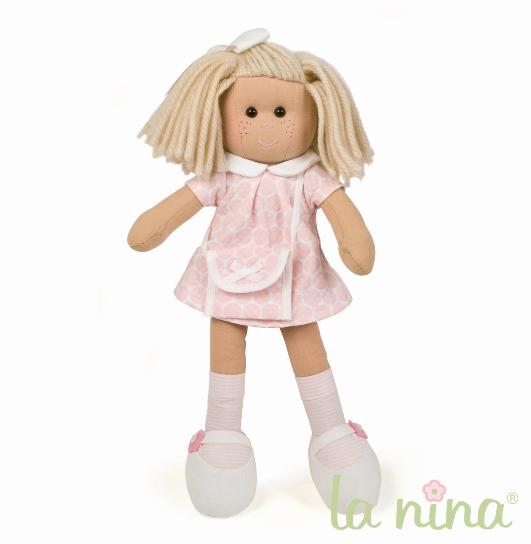 Foto Muñecas de trapo La nina - Marta vestido lunar rosa - 38cm