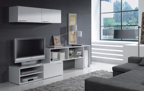 Foto Mueble compacto de salón en blanco brillo