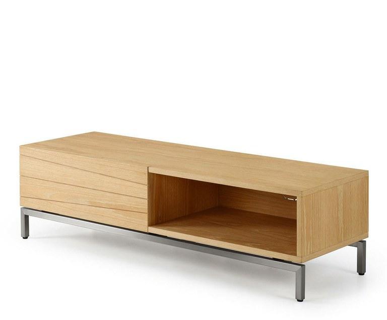 Foto Mueble de talevision de madera de roble y acero inox.
