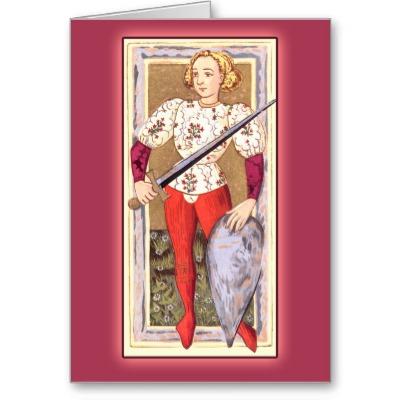 Foto Naipe antiguo de Tarot: Jack de espadas Tarjetas
