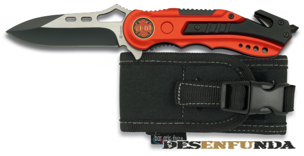 Foto Navaja albainox seguridad FIRE DEPT. mango aluminio hoja acero inox de 8.1 cm Incluye Cuter, Punta rompevidrio, Clip y Funda 19495GR1005