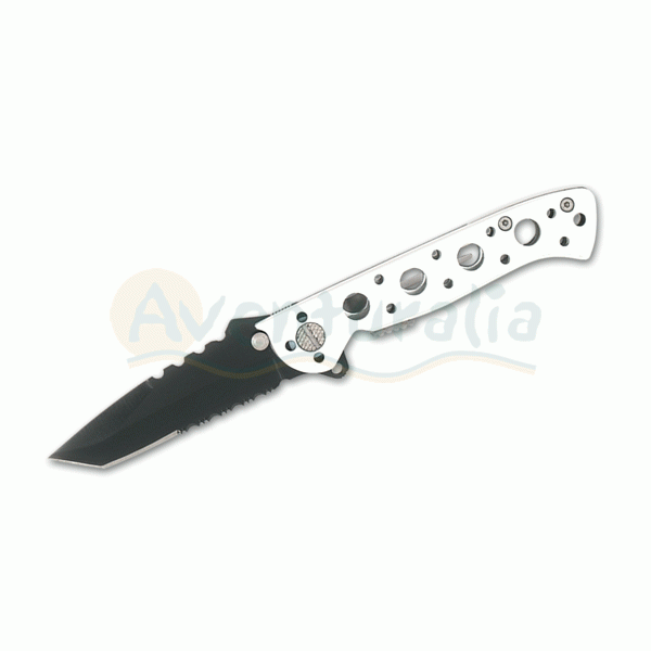 Foto Navaja CROSSNAR con clip con mango de aluminio blanco y hoja negra de 7 cm.