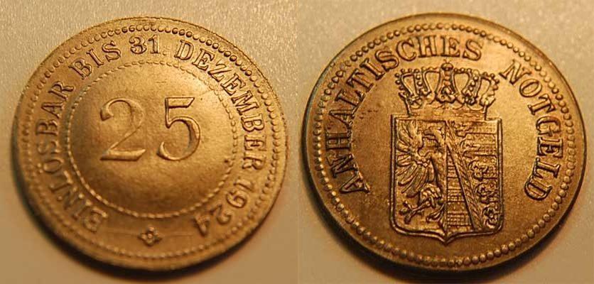 Foto Nebengebiete / Anhalt 25 Pfennig 1924