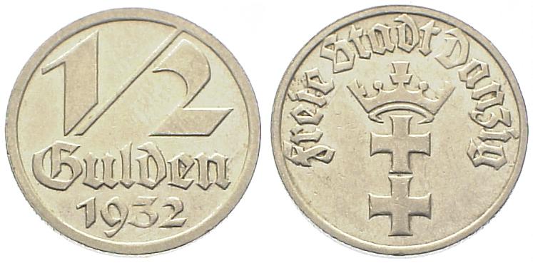 Foto Nebengebiete Danzig, Freie Stadt 1/2 Gulden 1932