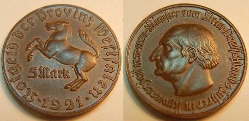 Foto Nebengebiete / Westfalen 5 Mark 1921