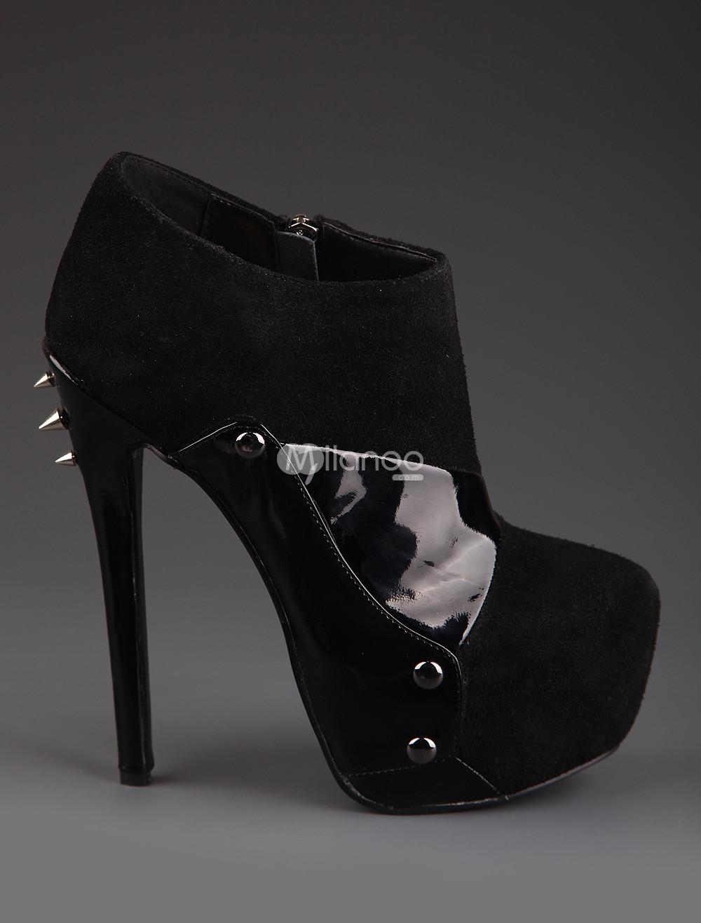 Foto Negro corta espigas Zip botines de tacón de lanares de la mujer