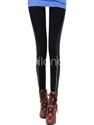 Foto Negro flaco pantalones de algodón cuero Zip decoración de la mujer