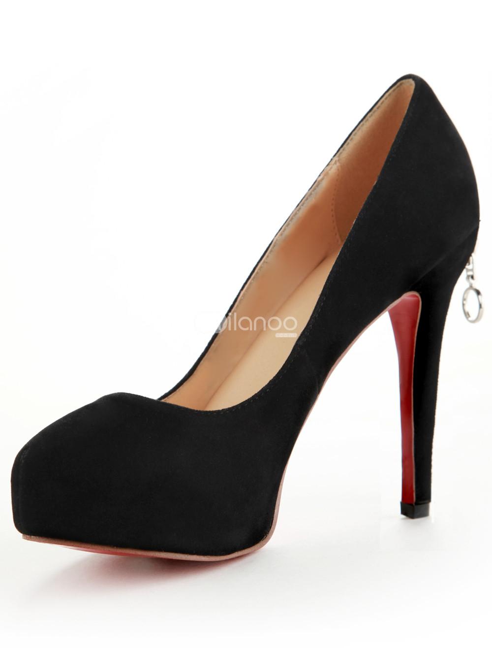 Foto Negro Tacón alto de 14 cm. Zapatos de cuero de piel de oveja de Moda