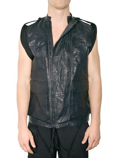 Foto neil barrett removable sleeves creased leather jacket