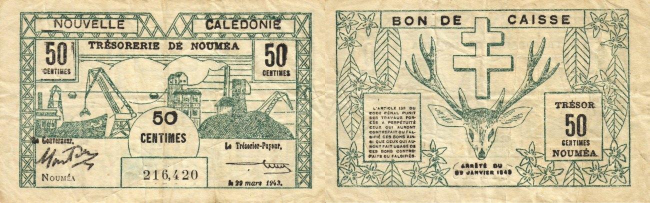 Foto New Caledonia 0,50 franc 1943-03-29