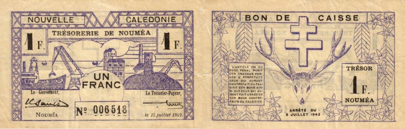 Foto New Caledonia 1 franc 15 7 1942