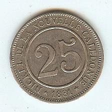 Foto New Caledonia 25 Centimos token 1881