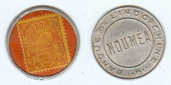 Foto New Caledonia 50 Centimes encased stamp (1922)