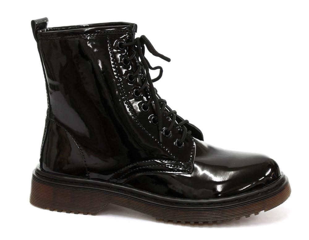 Foto New Odeon Black Patent 8 Eyelet Womens Ankle Boots