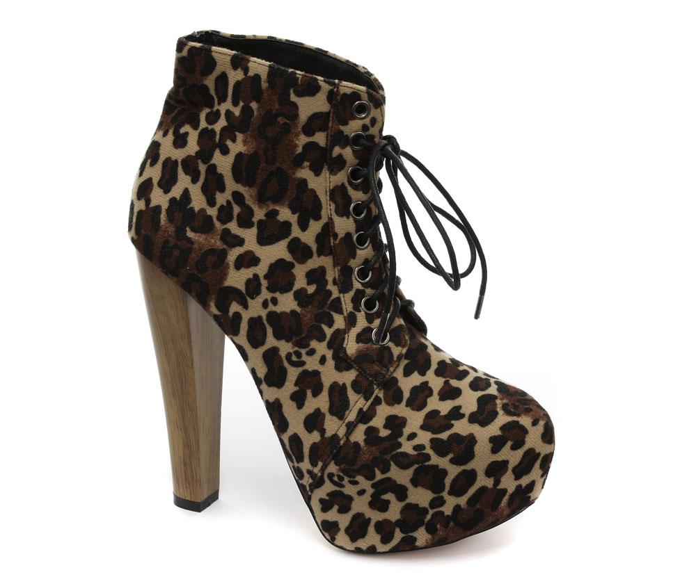Foto New Odeon Leopard Lace Up Womens Ankle Boots