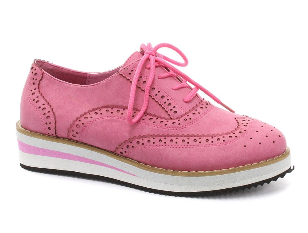 Foto New Odeon Pink Brogue EVA Wedge Womens Lace Up Creeper Shoes