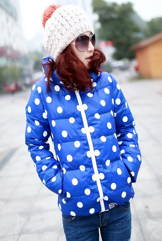 Foto New Warm Winter Women's Down Jacket Polka Dot Puffy Coat Parka Blue