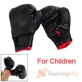Foto niños gancho de velcro negro de imitación de cuero guantes de boxeo 2 pcs