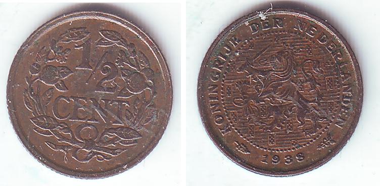 Foto Niederlande 1/2 Cent 1938