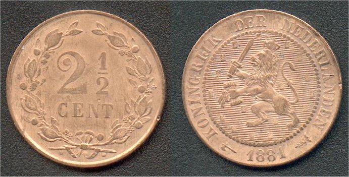 Foto Niederlande 2 1/2 Cents 1881