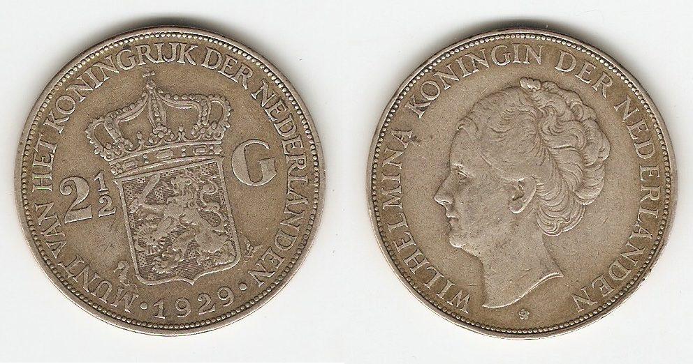 Foto Niederlande 2 1/2 Gulden 1929