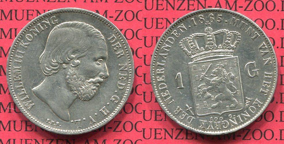Foto Niederlande Holland 1 Gulden Silbermünze 1865