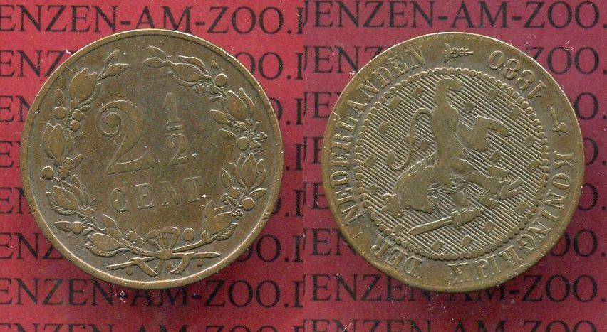 Foto Niederlande Holland, Netherlands 2 1/2 Cents Kursmünze 1880