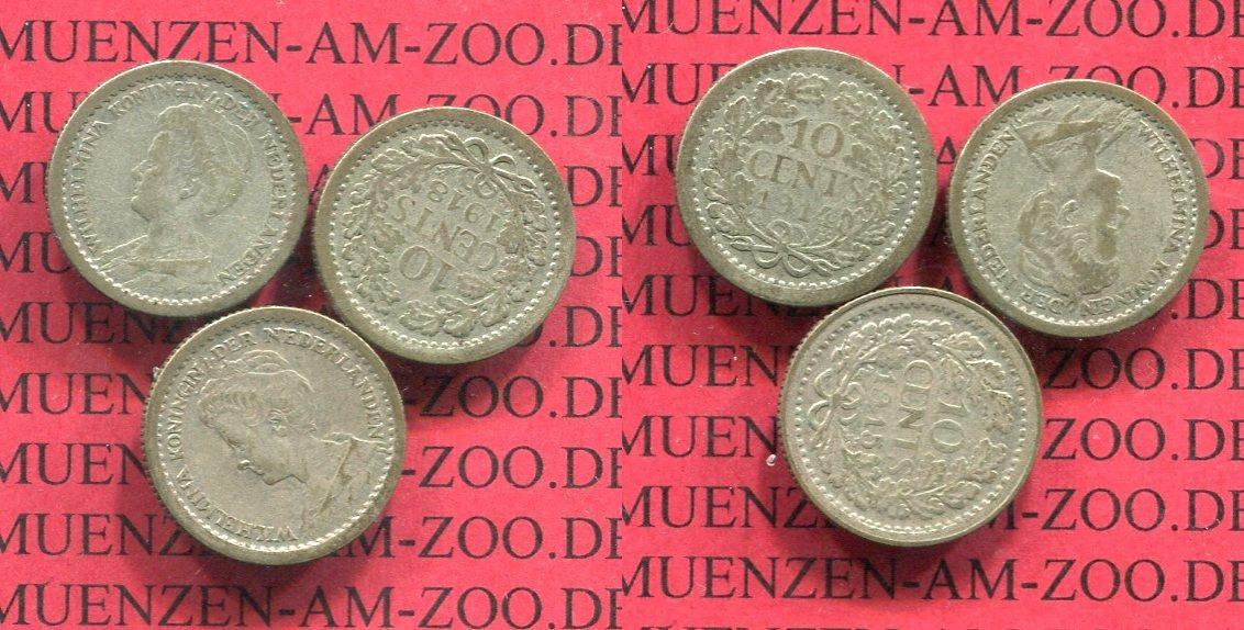 Foto Niederlande Holland, Netherlands 3 x 10 Cents Silbermünze Kursmünze 19