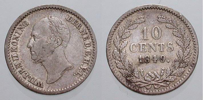 Foto Niederlande-Königreich 10 Cents 1849