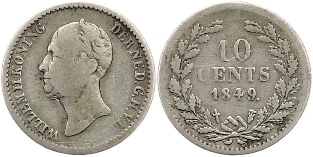Foto Niederlande-Königreich 10 Cents 1849