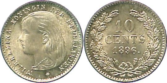 Foto Niederlande-Königreich 10 Cents 1896