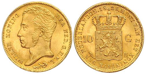 Foto Niederlande-Königreich 10 Gulden Gold 1828 B