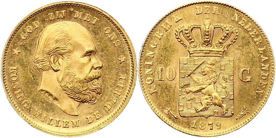 Foto Niederlande-Königreich 10 Gulden Gold 1879