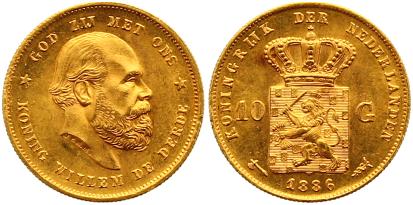 Foto Niederlande-Königreich 10 Gulden Gold 1886