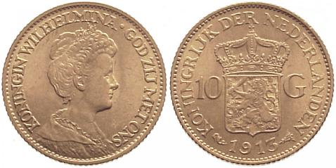 Foto Niederlande-Königreich 10 Gulden Gold 1913