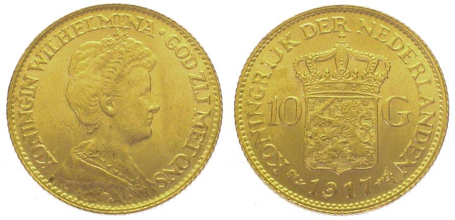 Foto Niederlande-Königreich 10 Gulden Gold 1917