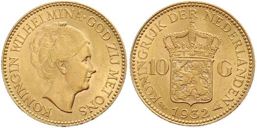 Foto Niederlande-Königreich 10 Gulden Gold 1932