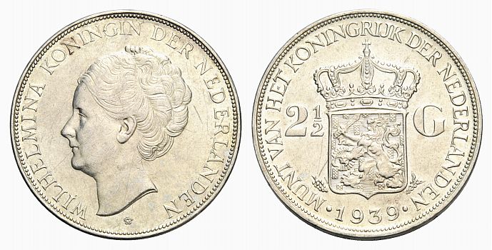 Foto Niederlande-Königreich 2 1/2 Gulden 1939