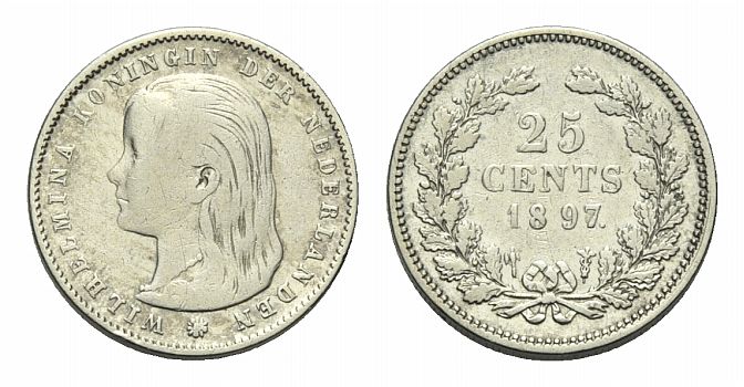 Foto Niederlande-Königreich 25 Cents 1897