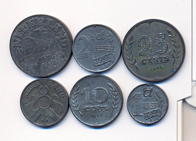 Foto Niederlande Lot von 6 Münzen ab 1941