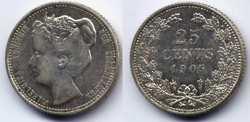 Foto Niederlande / Netherlands 25 cents 1905