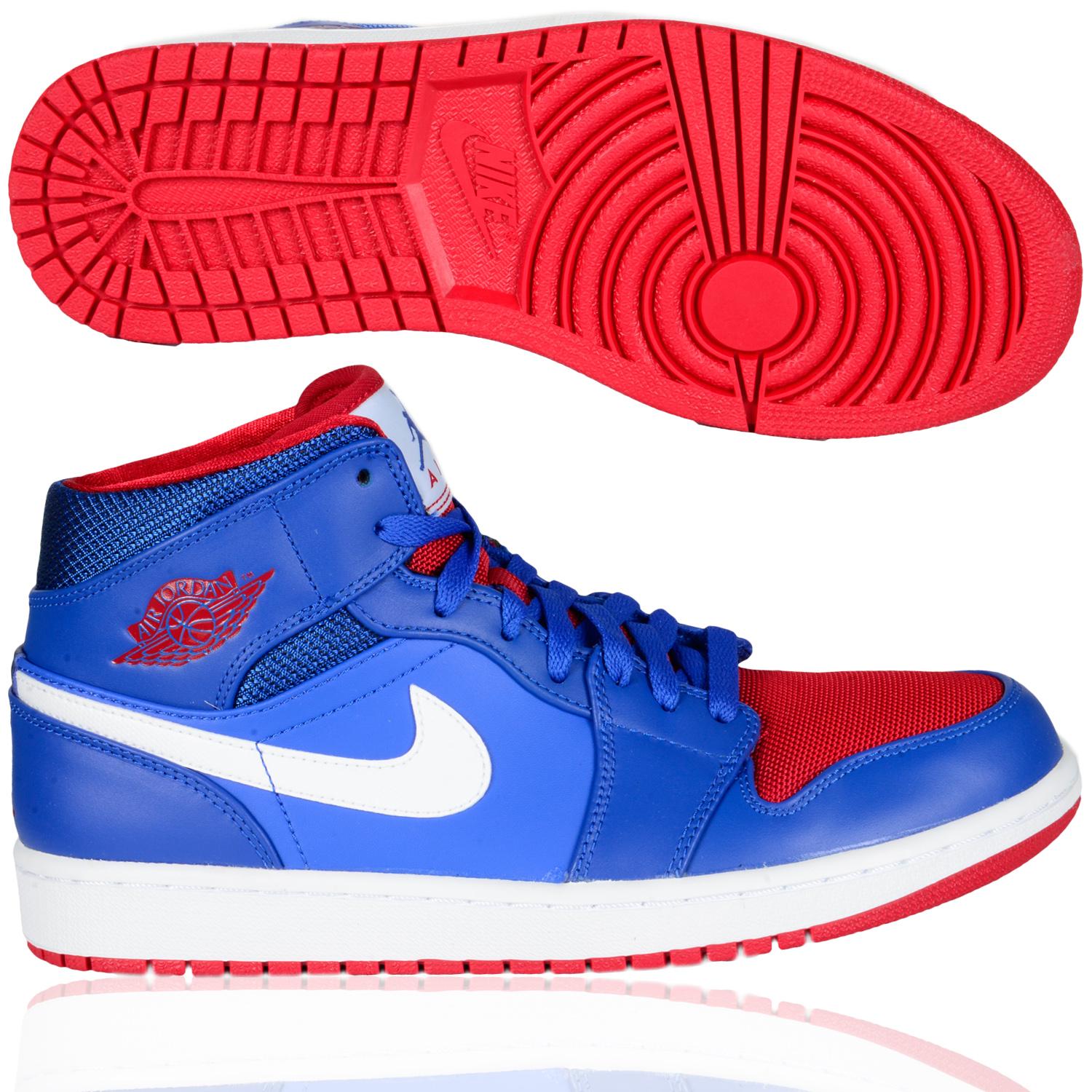Foto Nike Shoe Air Jordan 1 Mid Hombres Zapatillas De Baloncesto Azul Rojo