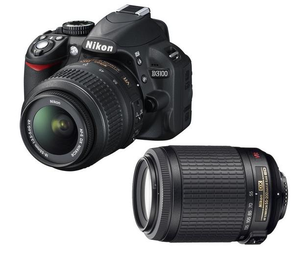 Foto Nikon D3100 + objetivo AF-S DX 18-55 VR  + objetivo  AF-S DX 55-200 VR Incluye Cargador, Batería de litio