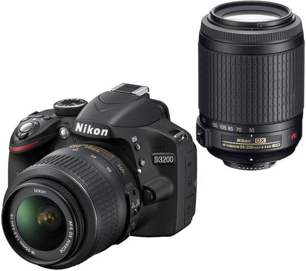 Foto Nikon D3200 + objetivo AF-S DX VR 18-55 mm + objetivo AF-S DX VR 55-200 mm Incluye Cargador, Batería de litio